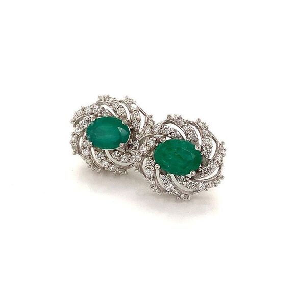 Diamond Emerald Earrings 14k W Gold 4.05 TCW Certified $6,950 018690 - Picture 11 of 13